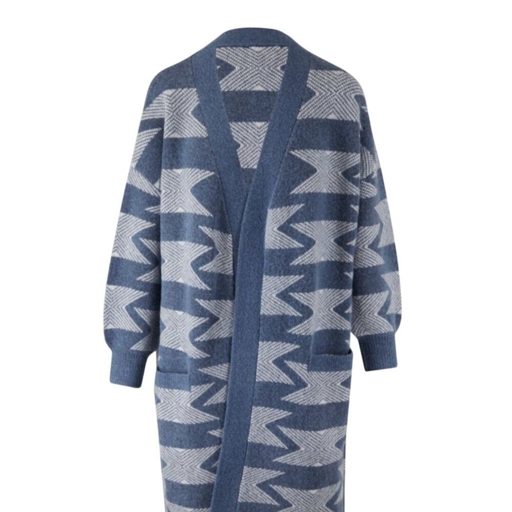 Raffi Waterfront Merino Wool Aztec Jaquard Cardigan Pockets Open a front Size S - Picture 2 of 11